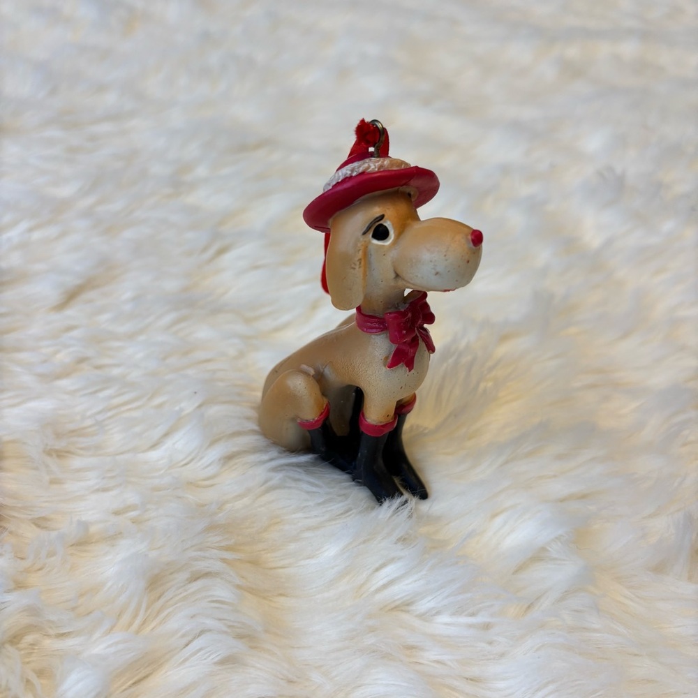 Vintage Chic Lady Dog Fashinista Red Hat Boots Resin Christmas Ornament 3.5"